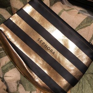 Sephora black & gold striped makeup bag NEW